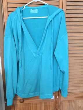 Old Navy Teal V-Neck Hoodie Sweater